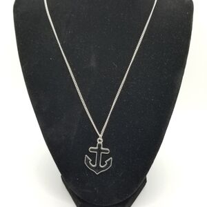 black enamel anchor on silver tone chain